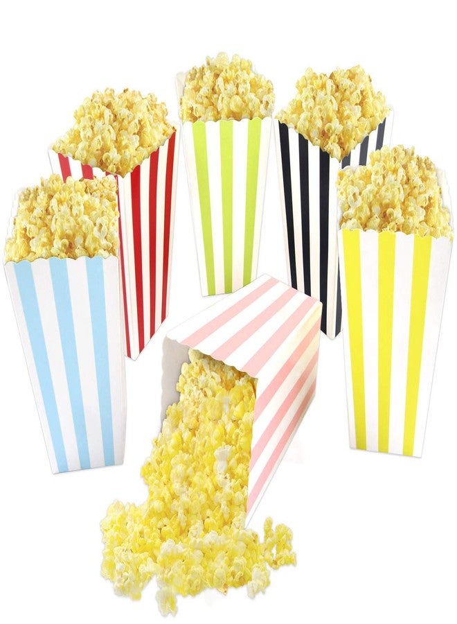 ceiba tree Popcorn Boxes Colorful Striped for Party Movie Night Mini Popcorn Bags Buckets Cardboard Container Supplies for Thursday Night Football 24Pcs - Image 1
